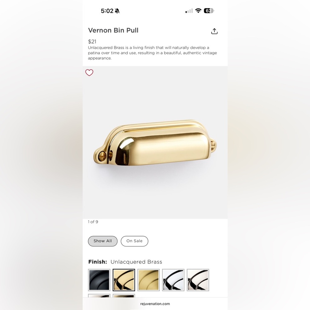 (3) Vernon Bin Pull, 4" - Unlacquered Brass